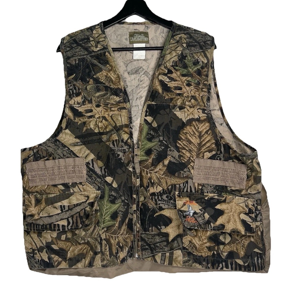 Quail Unlimited Hunting Vest Size XL Mossy Oak Forrest Floor Zip Pockets Vintage